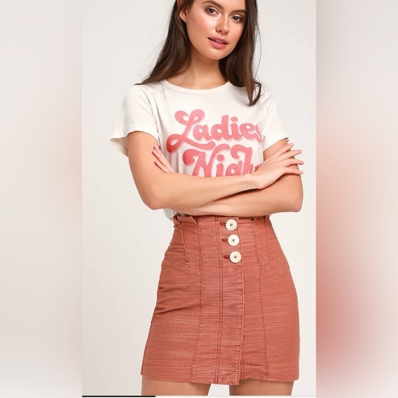 Free People Every Minute Every Hour Terra Cotta Button-Up Mini Skirt Size 4 - Picture 1 of 9